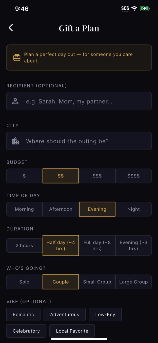 Gift a Plan screen